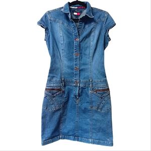 Tommy Jeans Denim Dress Zipper Pockets Size Medium Y2K Manufactured Spring 2003